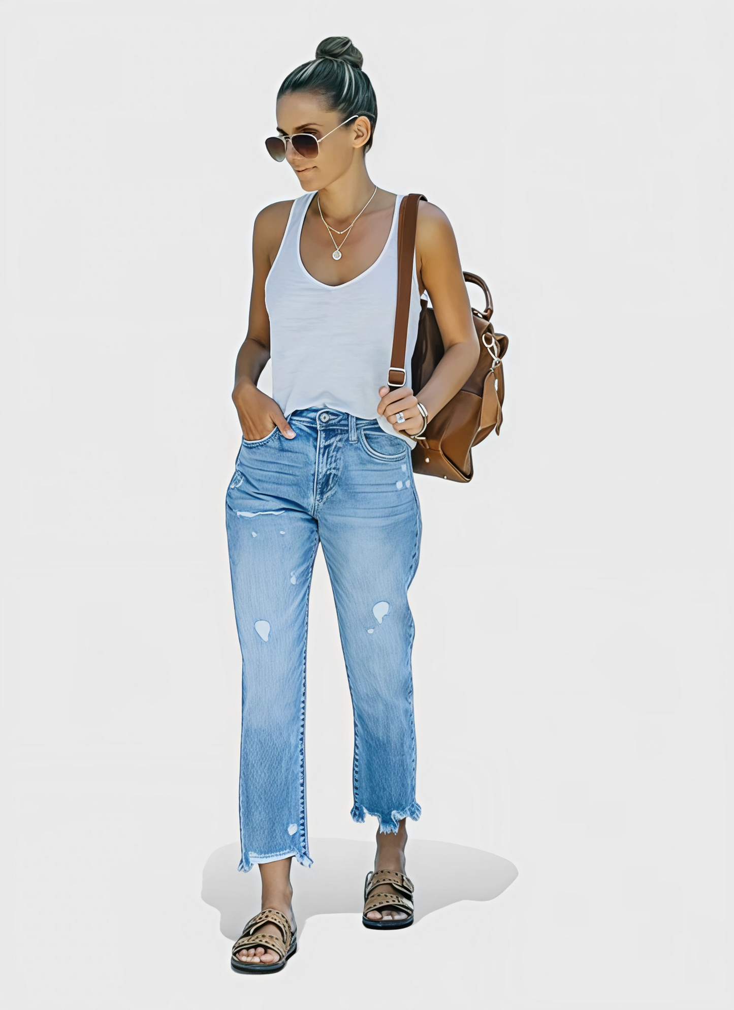Saleni Cropped Ripped Jeans