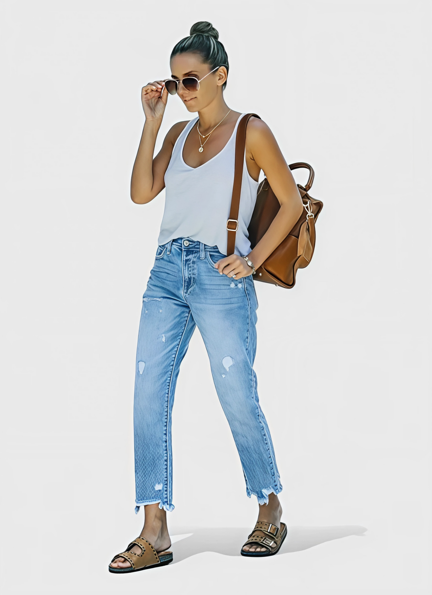 Saleni Cropped Ripped Jeans