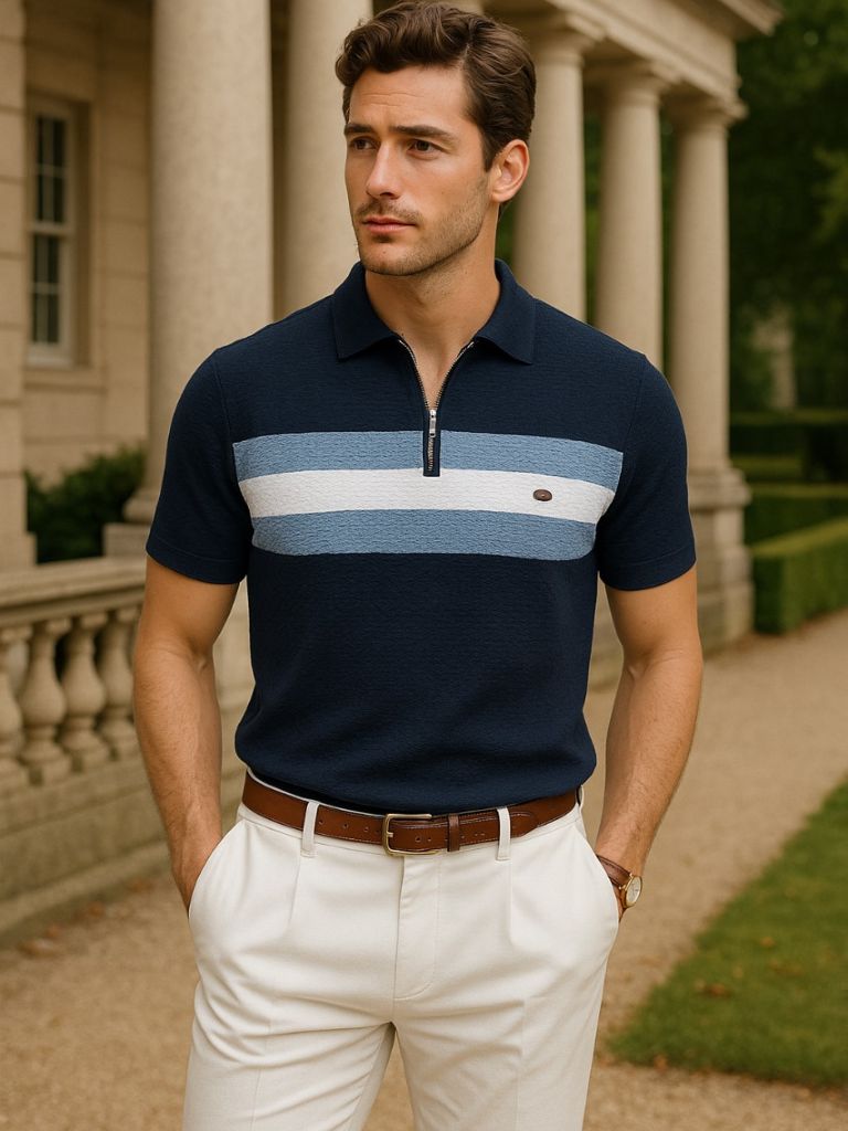 Classic Fit Quarter Zip Business Casual Short Sleeves Polo