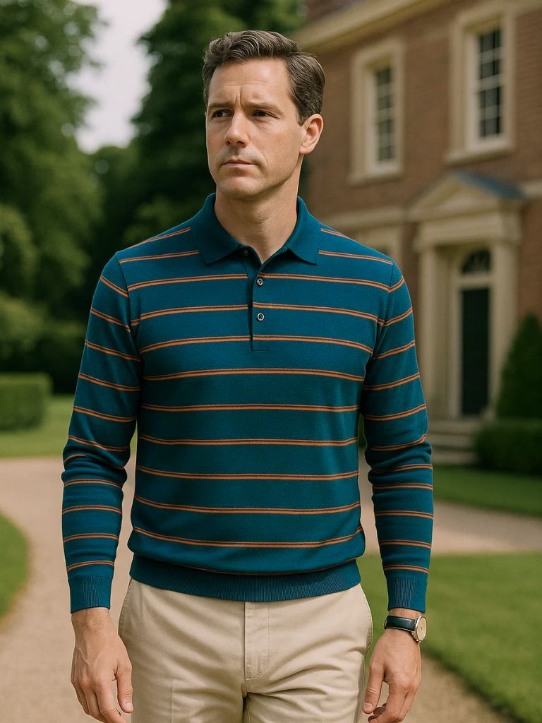 Navy Sunset Striped Polo