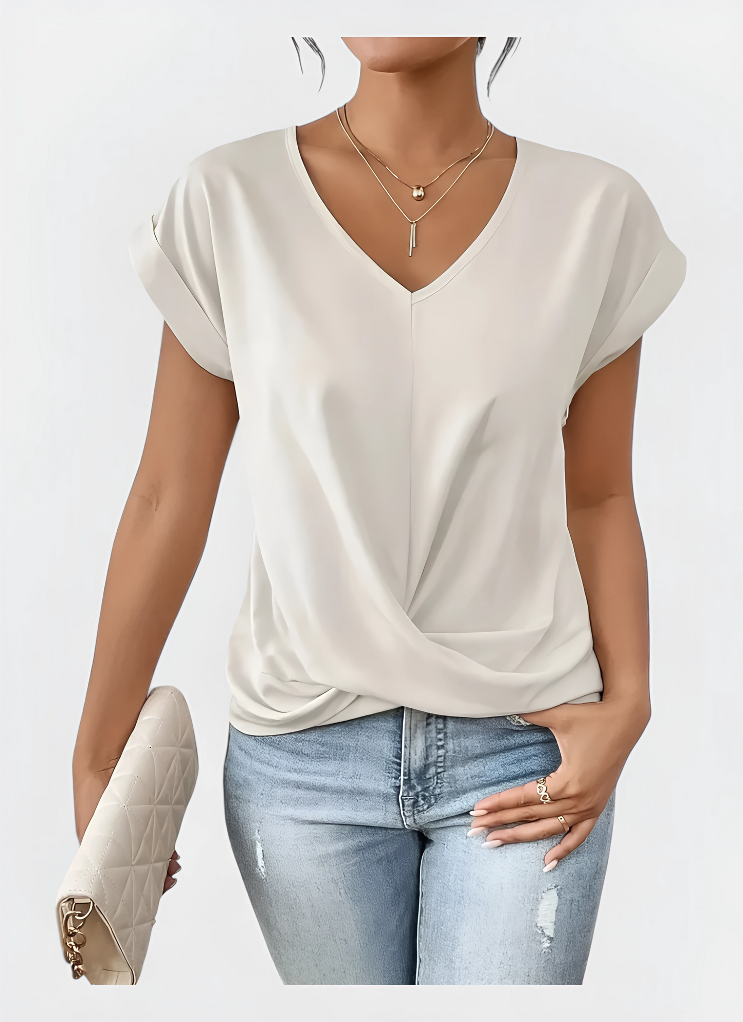 V Neck Short Sleeve Blouse