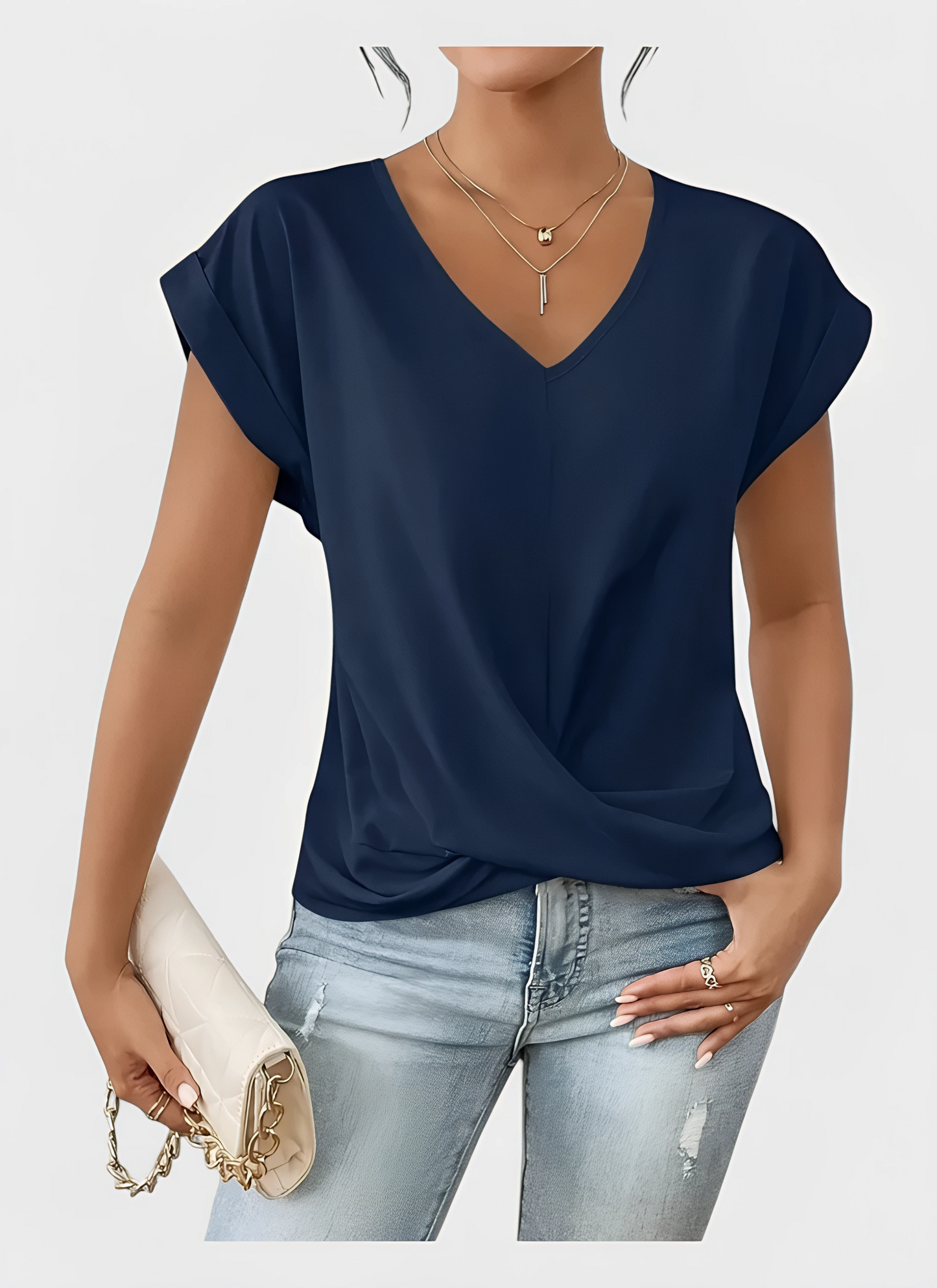 V Neck Short Sleeve Blouse
