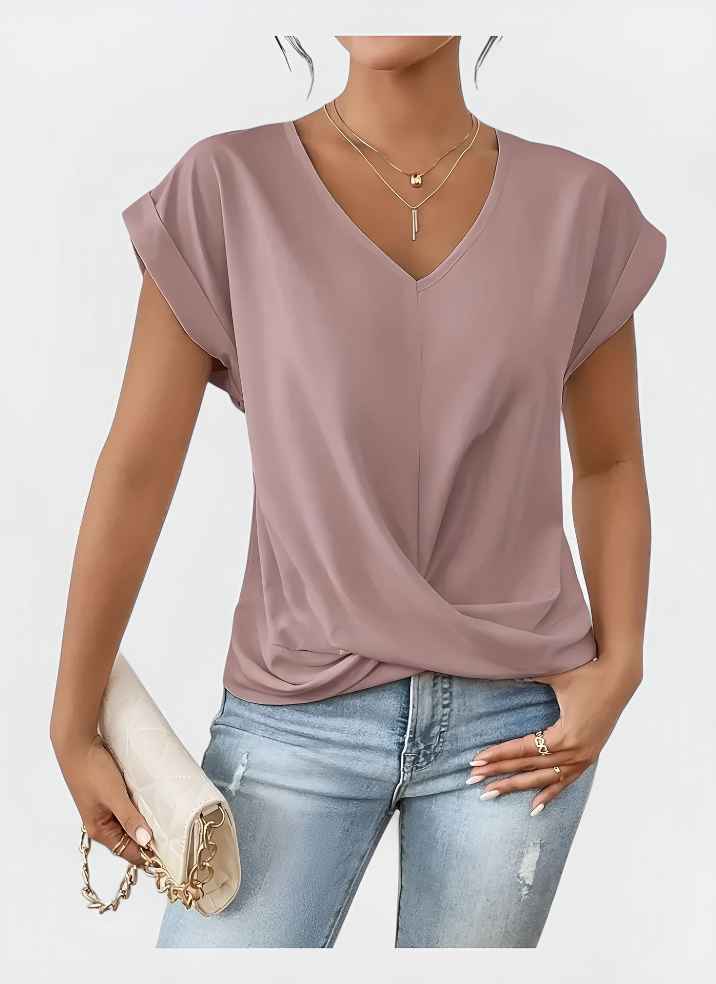 V Neck Short Sleeve Blouse