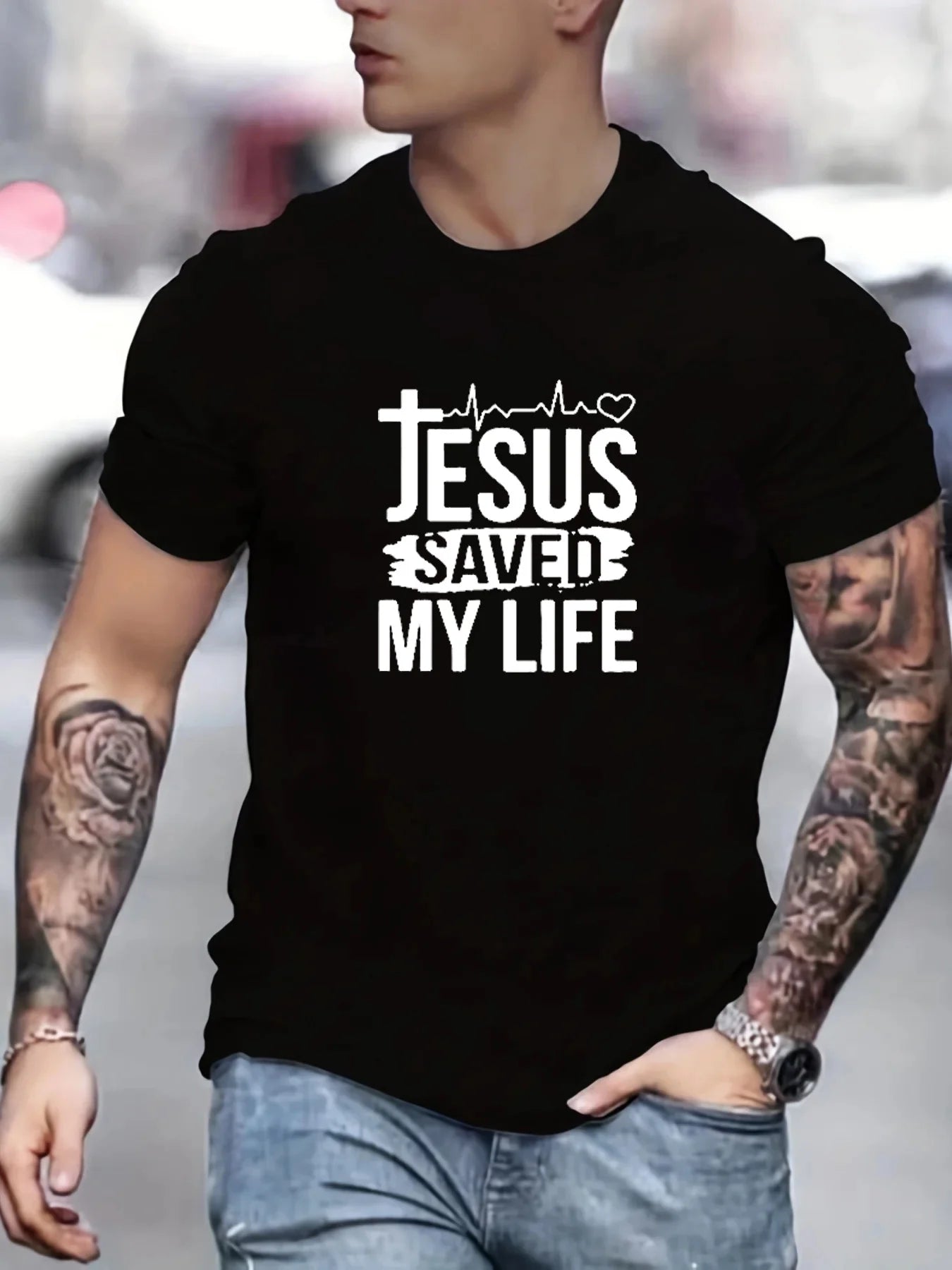 summer men's 100% cotton casual loose size jesus saved my life print round neck short sleeved t-shirt top