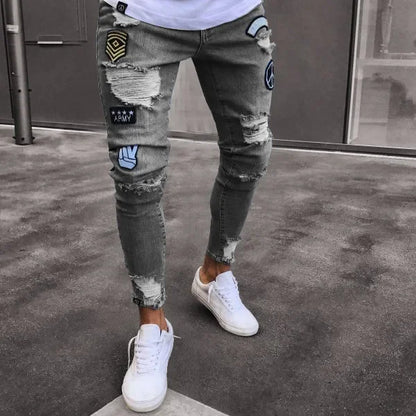 Amazon Hip Hop Slim Fit Ripped Wide Foot Denim