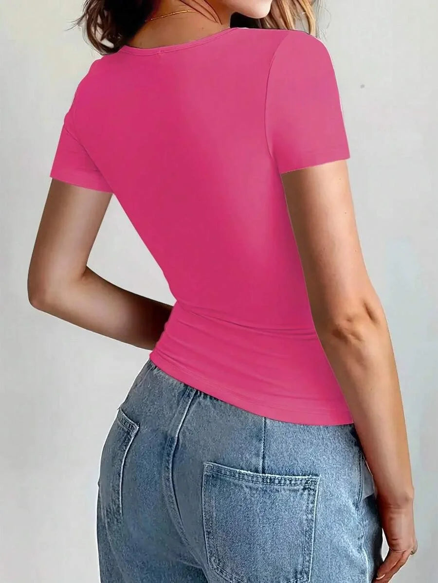 basic t-shirts scoop neck short sleeve crop