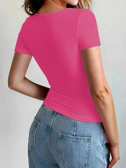 Basic T-Shirts Scoop Neck Short Sleeve Crop