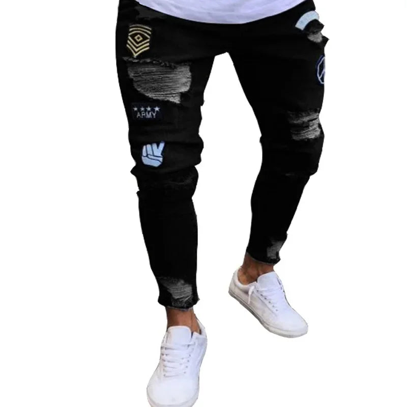 amazon hip hop slim fit ripped wide foot denim