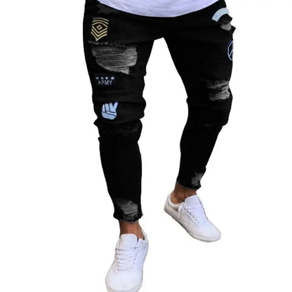 Amazon Hip Hop Slim Fit Ripped Wide Foot Denim