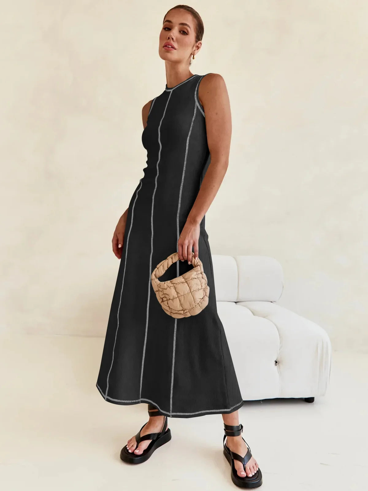 sleeveless fashion dress round neck long skirt