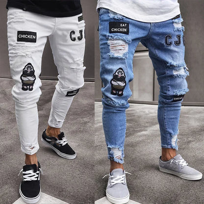 Amazon Hip Hop Slim Fit Ripped Wide Foot Denim