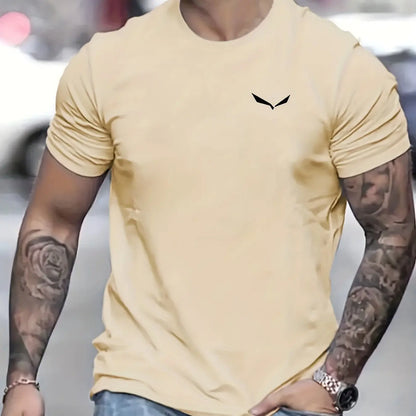 Men's Summer Loose Size 100% Cotton Bird Print Slim Fit Casual Round Neck Short Sleeve T-shirt Top