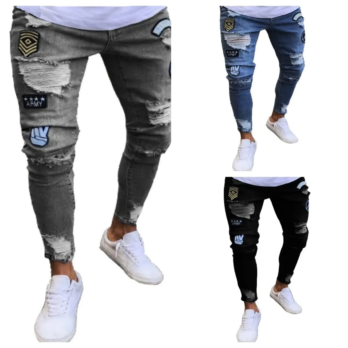 amazon hip hop slim fit ripped wide foot denim