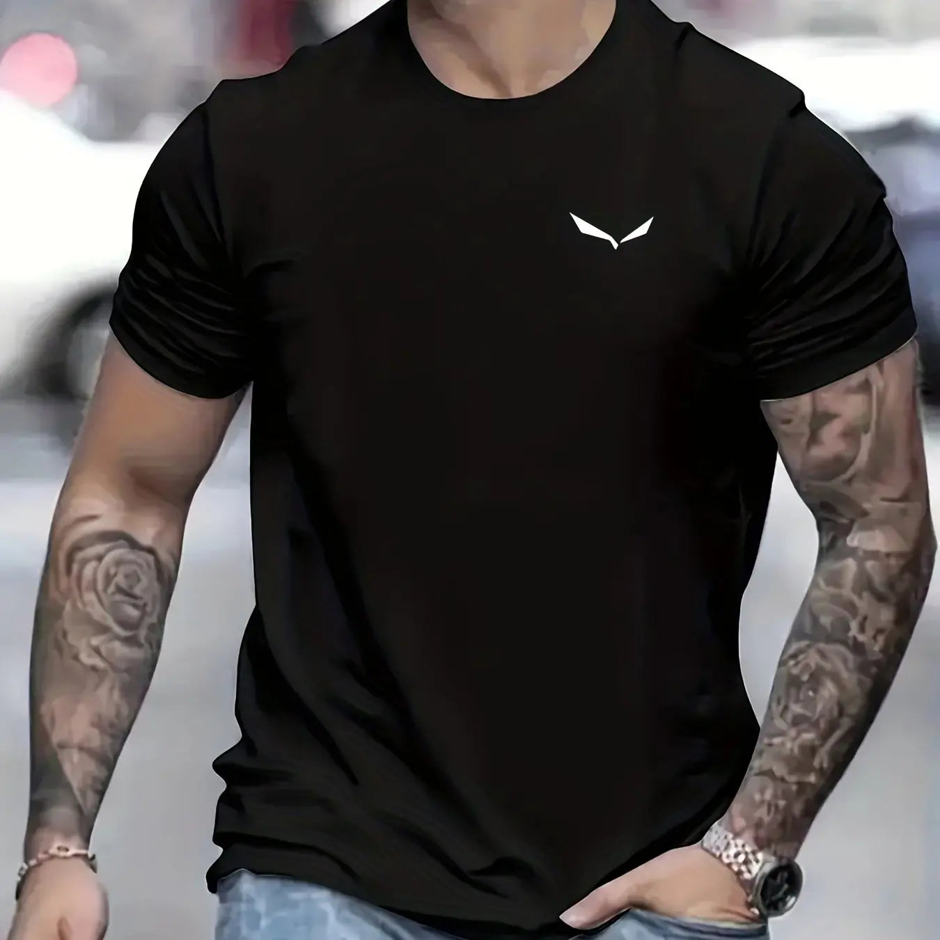 men's summer loose size 100% cotton bird print slim fit casual round neck short sleeve t-shirt top