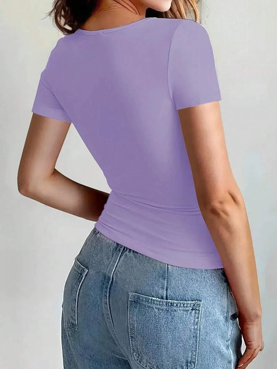 basic t-shirts scoop neck short sleeve crop