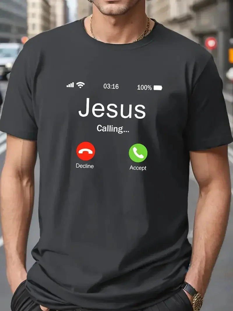 jesus calls for printed men's fashion and comfortable t-shirt summer casual elastic breathable short sleeved tshirt men clothing