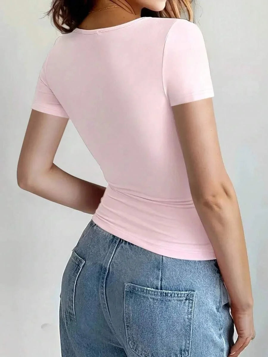 basic t-shirts scoop neck short sleeve crop