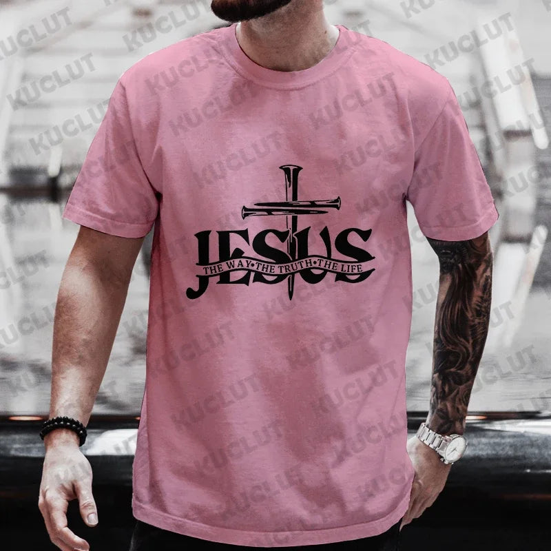 jesus pattern men's t-shirt fashion graphic tops short sleeve tees summer casual outdoor streetwear male plus size y2k clothes