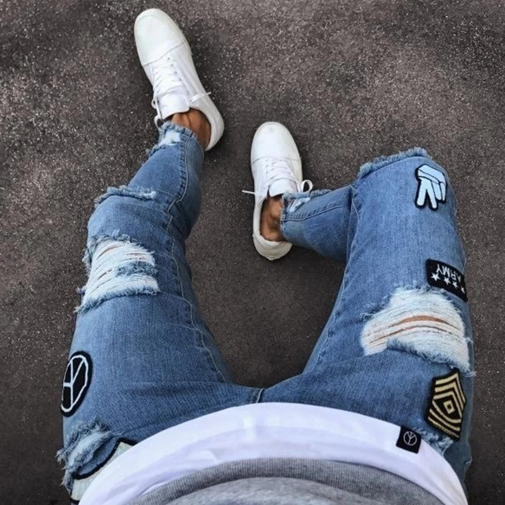 white embroidery skinny ripped cotton stretchy denim