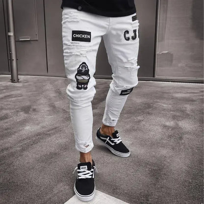 Amazon Hip Hop Slim Fit Ripped Wide Foot Denim