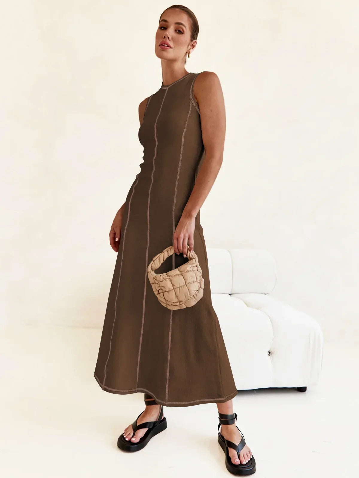 sleeveless fashion dress round neck long skirt