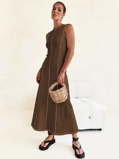 Sleeveless Fashion Dress Round Neck Long Skirt