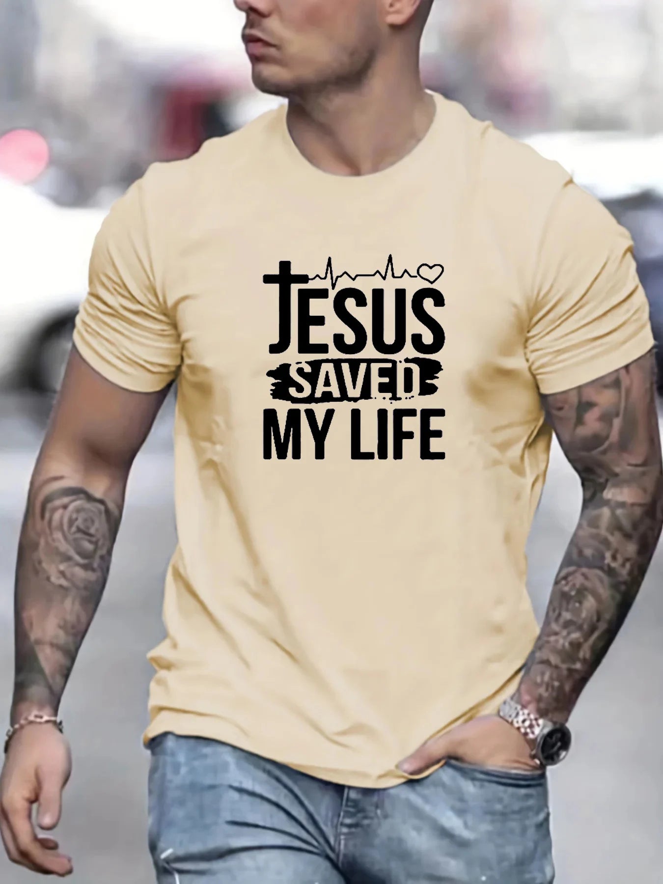 summer men's 100% cotton casual loose size jesus saved my life print round neck short sleeved t-shirt top