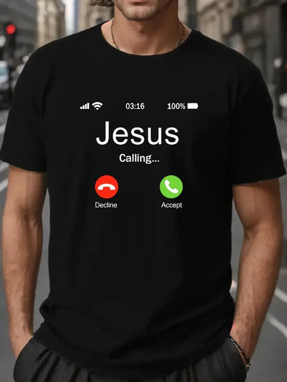 Jesus calls for printed men's fashion and comfortable T-shirt summer casual elastic breathable short sleeved Tshirt men clothing