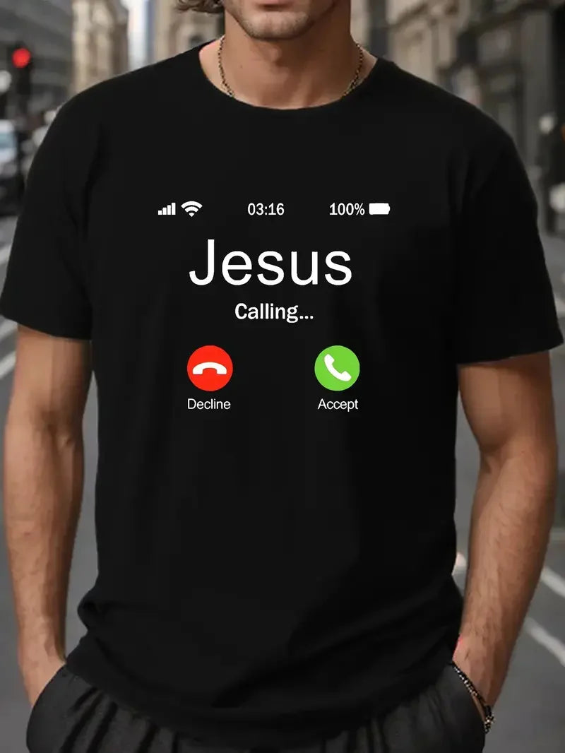 jesus calls for printed men's fashion and comfortable t-shirt summer casual elastic breathable short sleeved tshirt men clothing