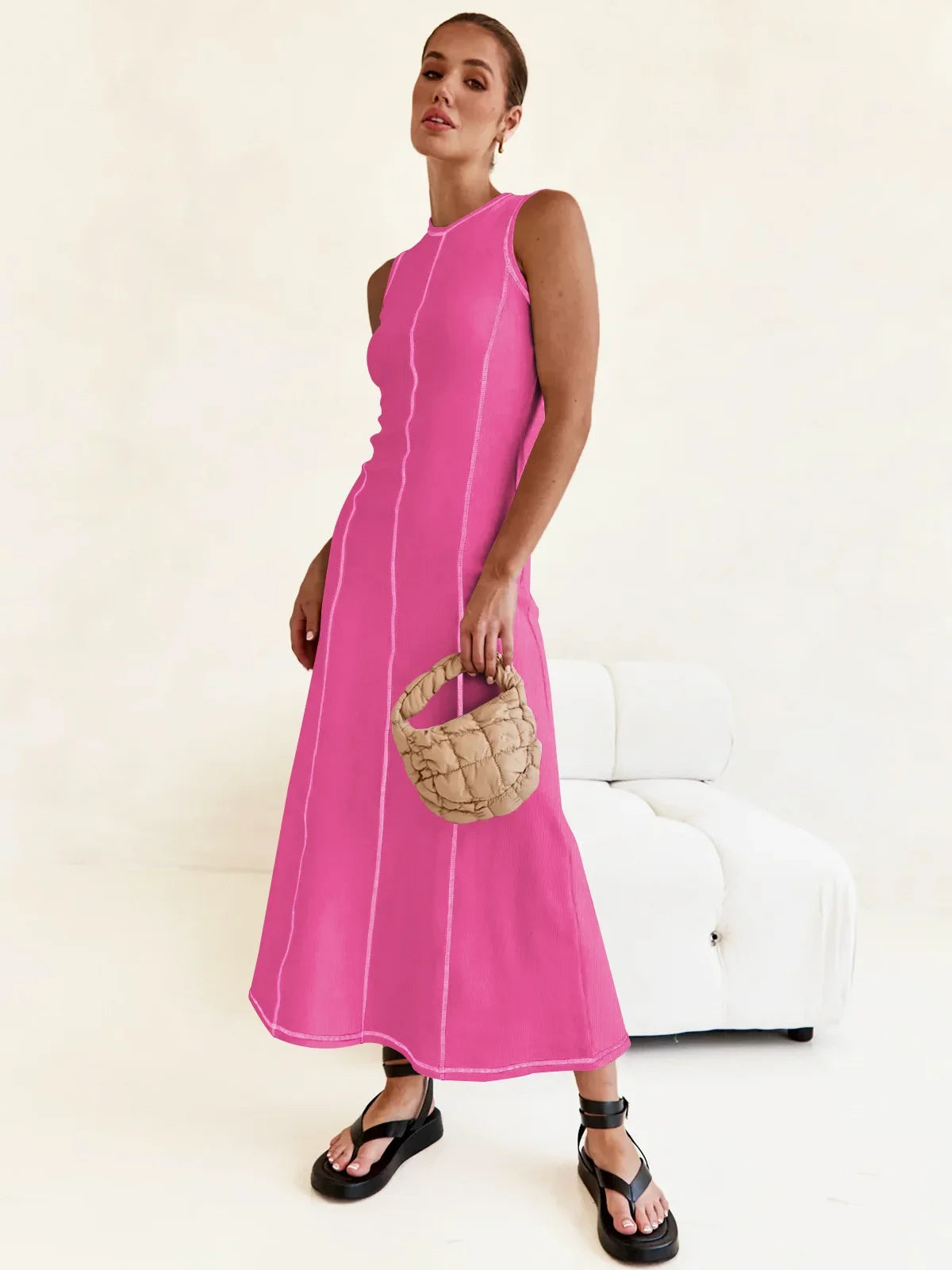 sleeveless fashion dress round neck long skirt