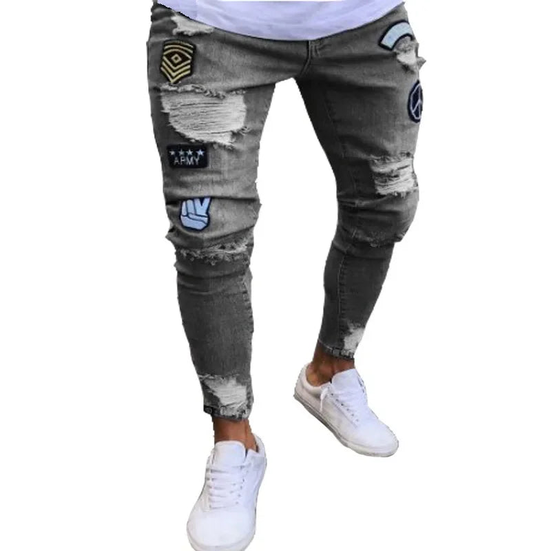 amazon hip hop slim fit ripped wide foot denim