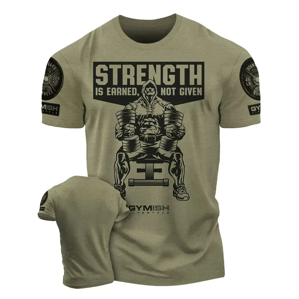 men's t-shirt strength earned workout gy 3d print t-shirts funny short sleeves muscle man tough guy oversized men clothing tops