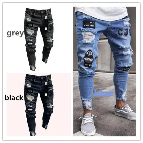 amazon hip hop slim fit ripped wide foot denim