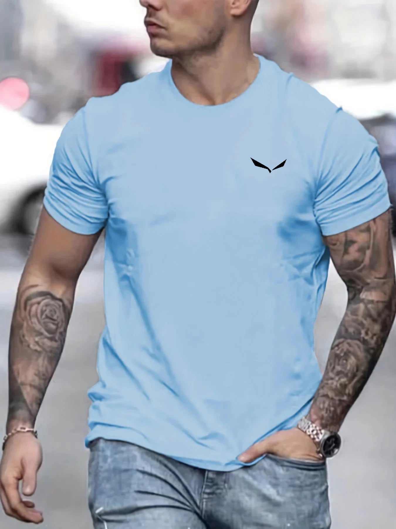 men's summer loose size 100% cotton bird print slim fit casual round neck short sleeve t-shirt top