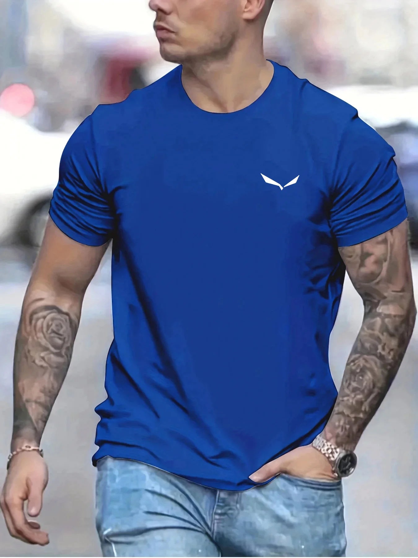 men's summer loose size 100% cotton bird print slim fit casual round neck short sleeve t-shirt top