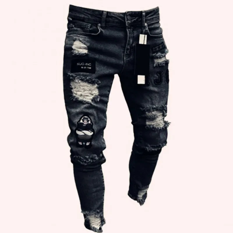 amazon hip hop slim fit ripped wide foot denim