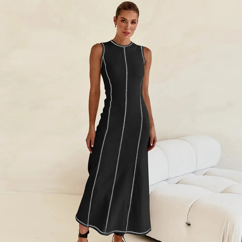 sleeveless fashion dress round neck long skirt