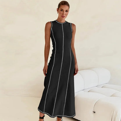 Sleeveless Fashion Dress Round Neck Long Skirt