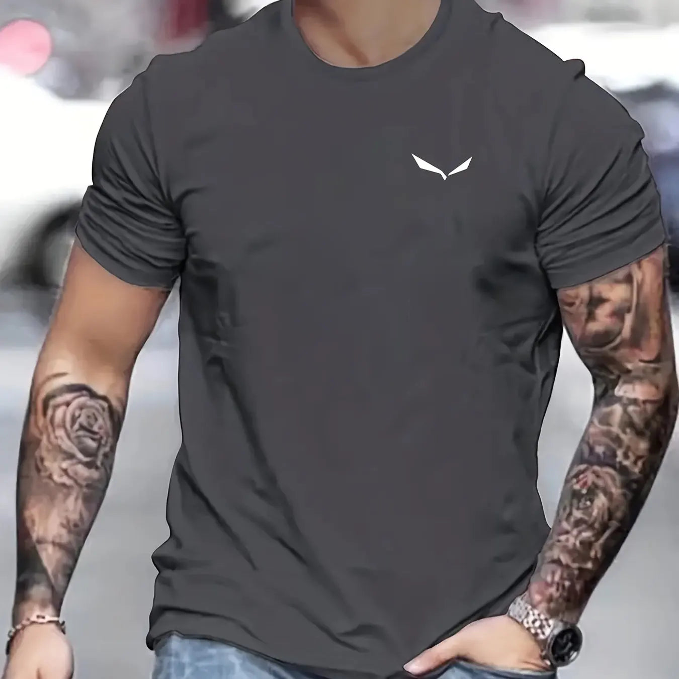 men's summer loose size 100% cotton bird print slim fit casual round neck short sleeve t-shirt top