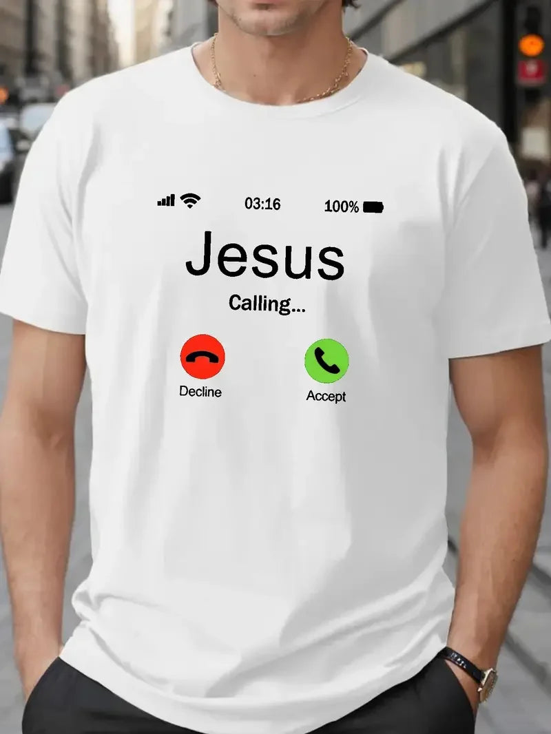 jesus calls for printed men's fashion and comfortable t-shirt summer casual elastic breathable short sleeved tshirt men clothing