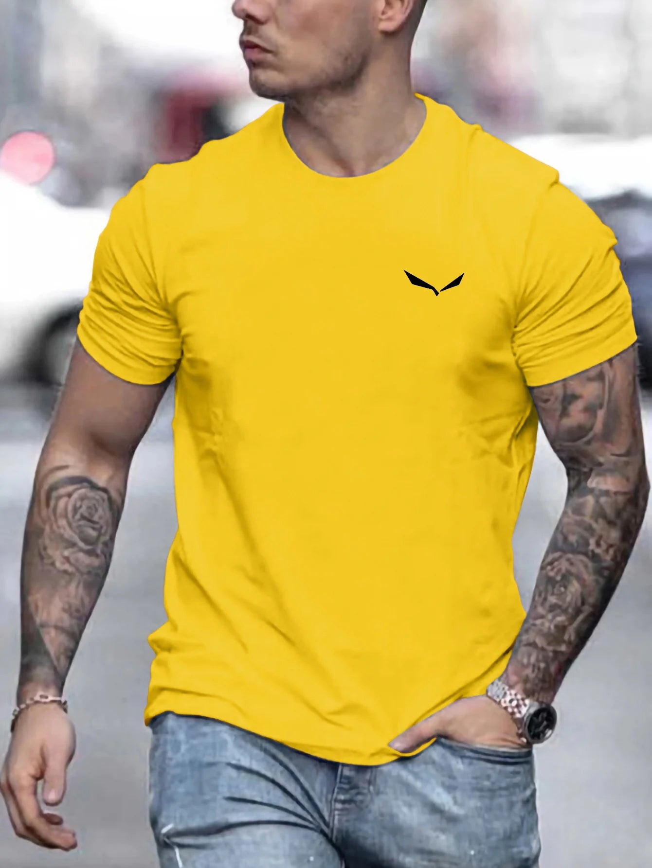 men's summer loose size 100% cotton bird print slim fit casual round neck short sleeve t-shirt top