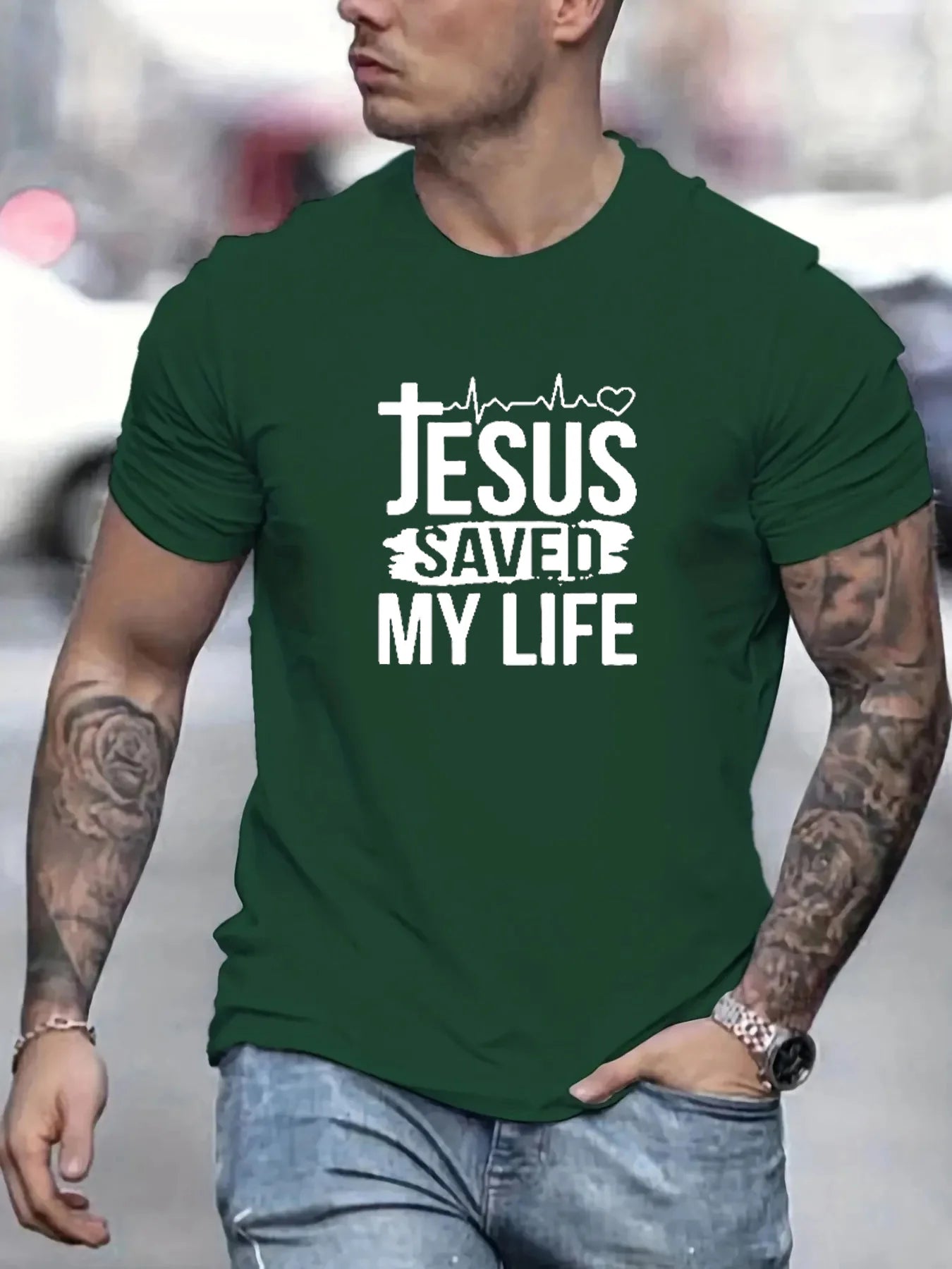 summer men's 100% cotton casual loose size jesus saved my life print round neck short sleeved t-shirt top