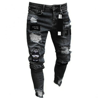 Amazon Hip Hop Slim Fit Ripped Wide Foot Denim