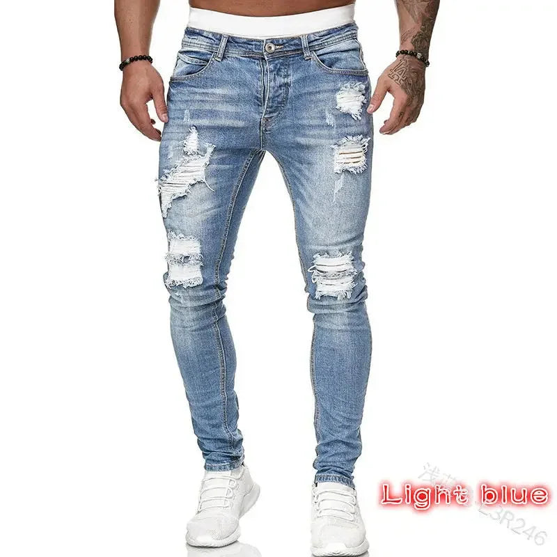 amazon hip hop slim fit ripped wide foot denim