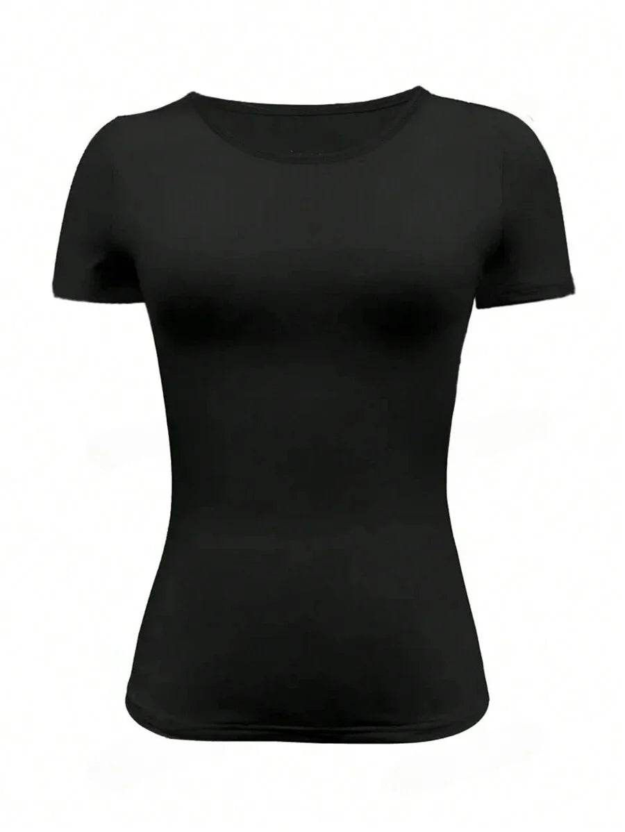 basic t-shirts scoop neck short sleeve crop