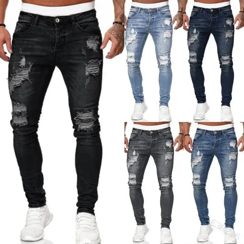 amazon hip hop slim fit ripped wide foot denim