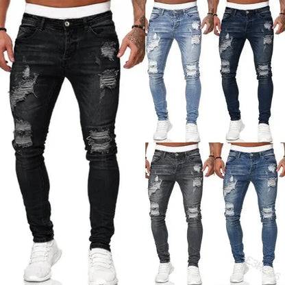 Amazon Hip Hop Slim Fit Ripped Wide Foot Denim