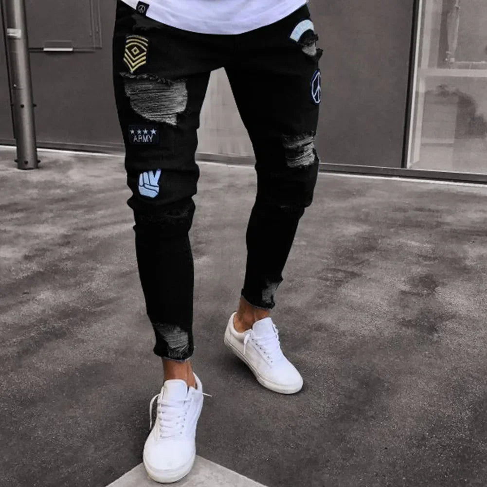 amazon hip hop slim fit ripped wide foot denim