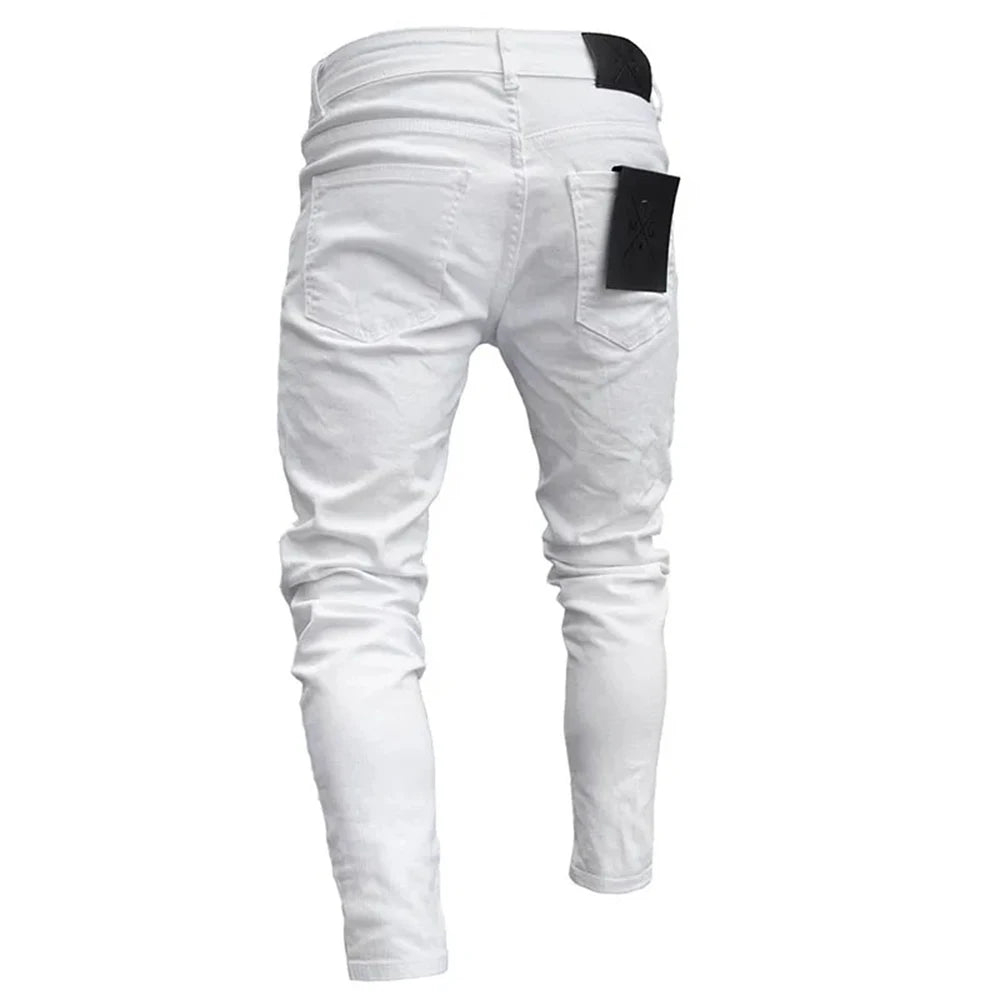 white embroidery skinny ripped cotton stretchy denim