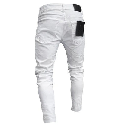 White Embroidery Skinny Ripped Cotton Stretchy Denim